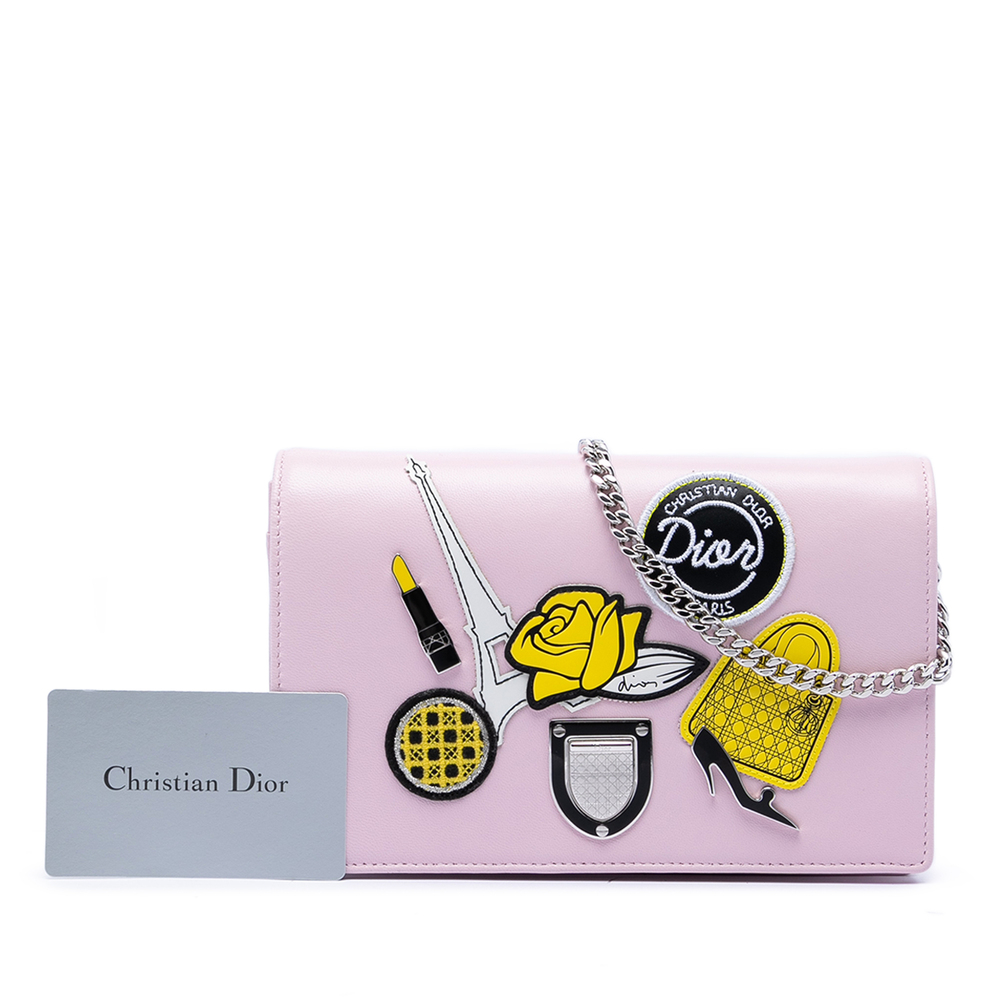 Pre-Loved Dior Leather Patch Embroidered Diorama Wallet On Chain - Picture 8 of 8